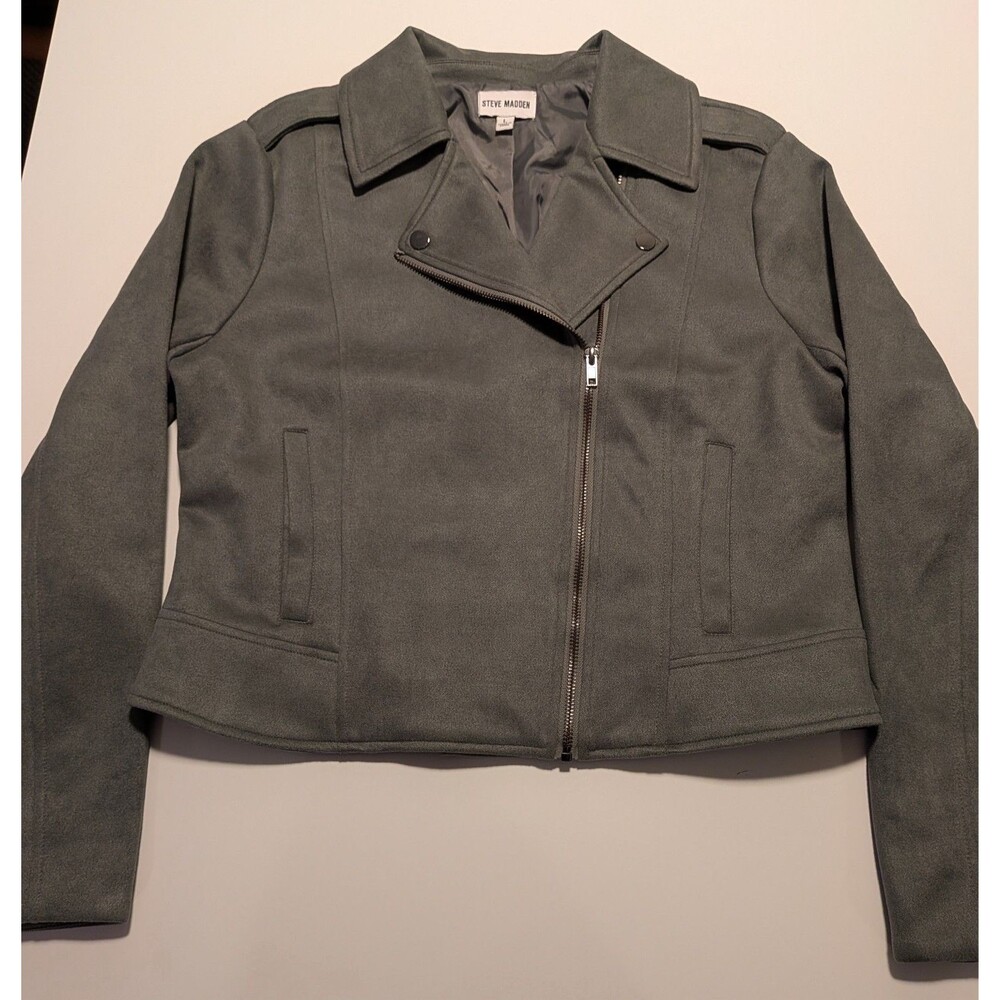 Steve Madden Women’s Large Olive Moto Jacket Zip Front Excellent